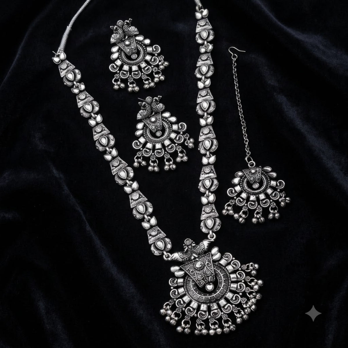 Oxidised Silver Peacock Pendant Jewellery Set product image