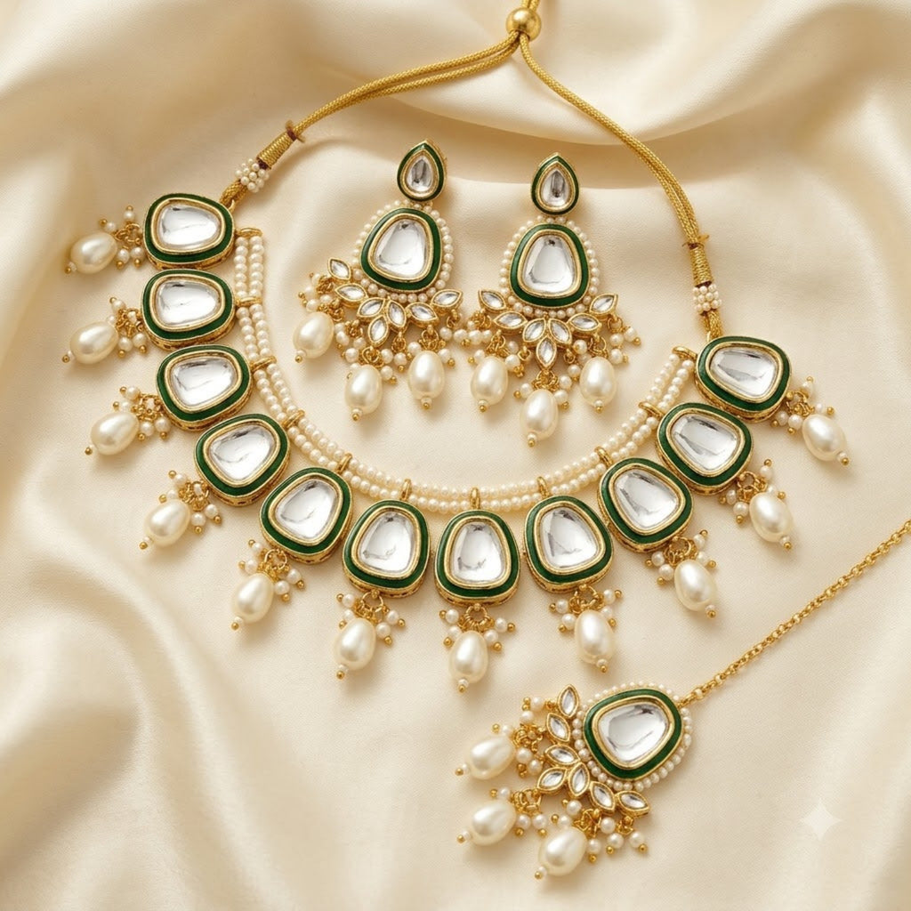Green Meenakari Pearl Necklace Set product image