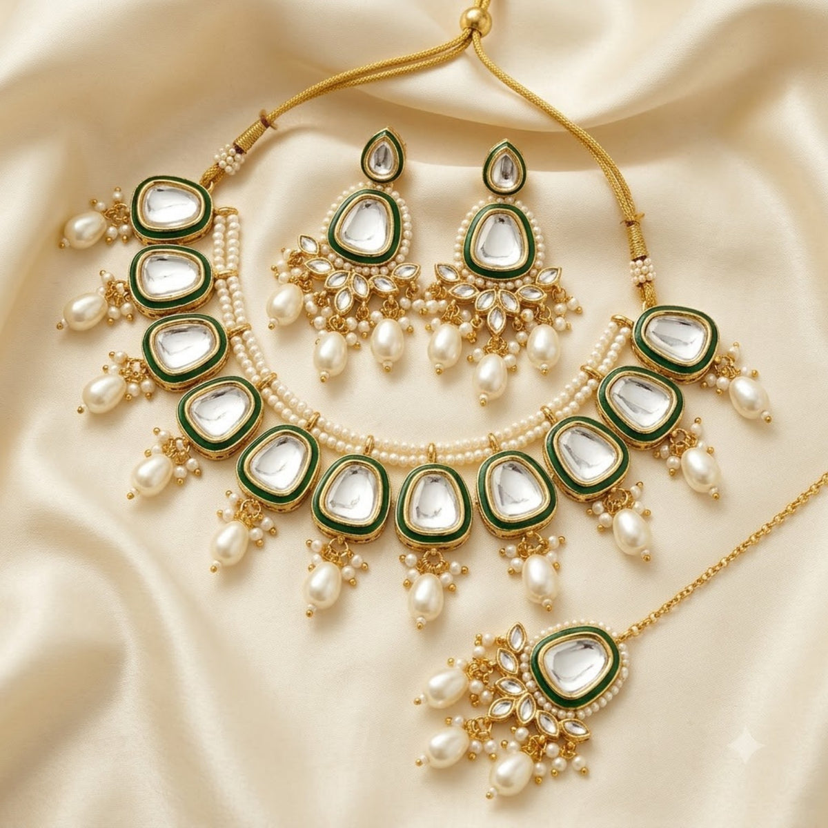 Green Meenakari Pearl Necklace Set product image
