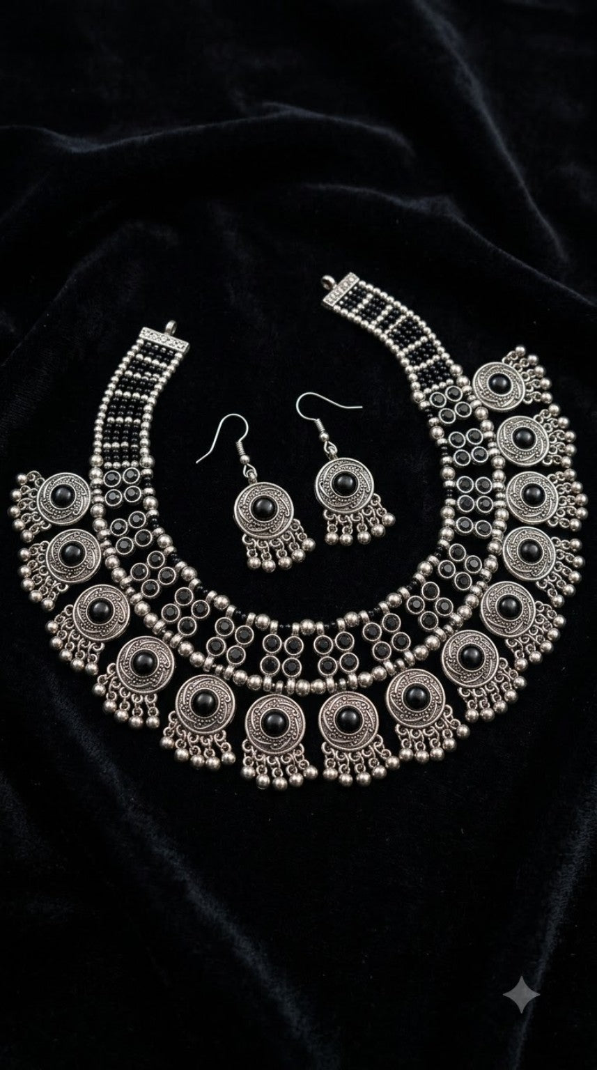 Black Oxidised Silver Choker Set product image