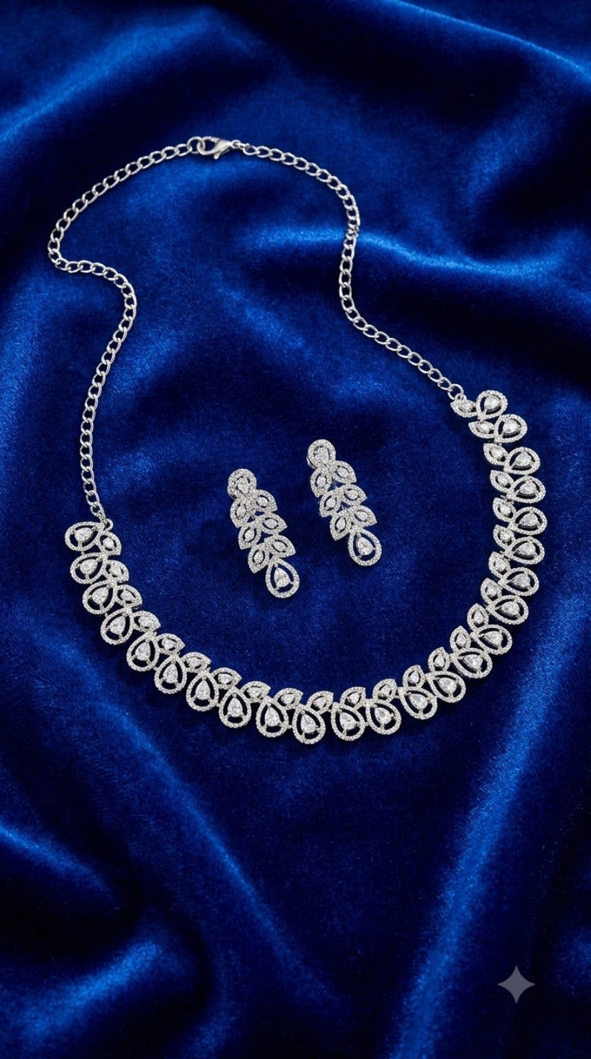Rhodium Plated White Stone Necklace Set product image