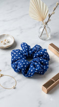 Blue and white polka dot scrunchies pack of 6