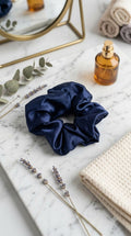Navy Satin Scrunchie