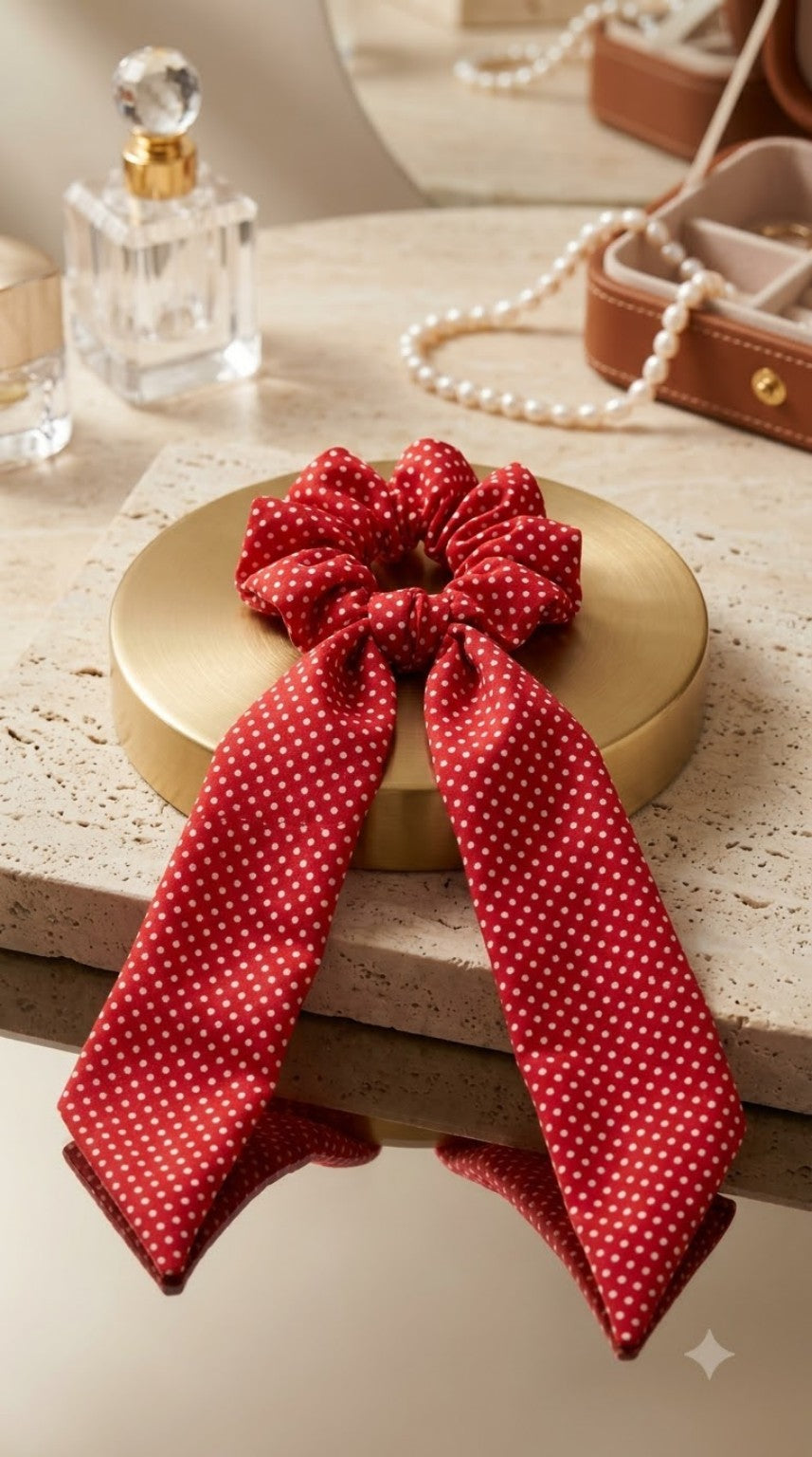 Red Polka Dot Bow Scrunchie